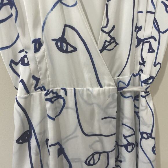 Hutch Printed Rosa Artsy Wrap Short Sleeve Tiered Midi Dress Faces White Size XS - Picture 5 of 11